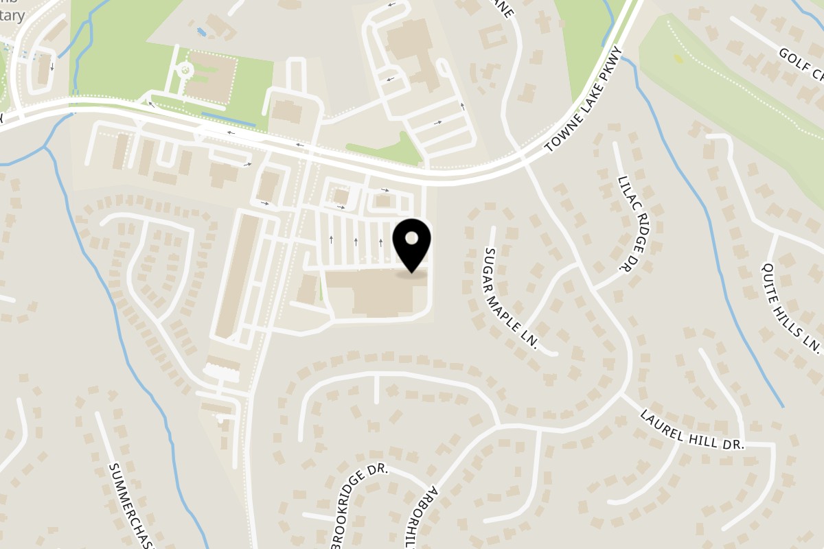 Map showing the location of Family Tradition on 4379 Towne Lake Pkwy #140 in Woodstock